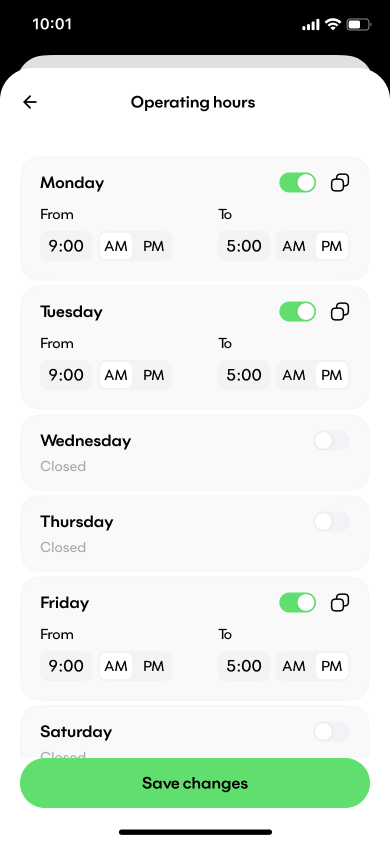 Settings screen