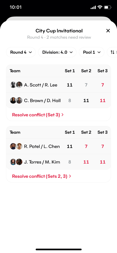 Score conflicts screen
