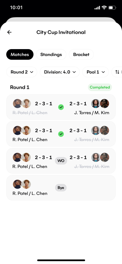 Fixtures screen