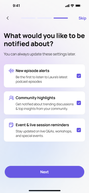 Onboarding screen