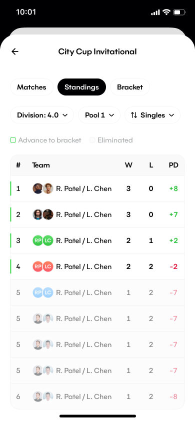 Fixtures screen