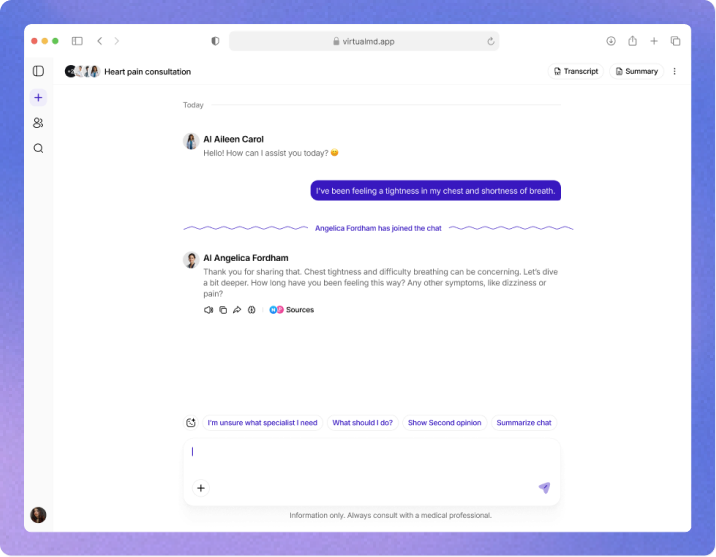 VirtualMD final design — initial consultation screen