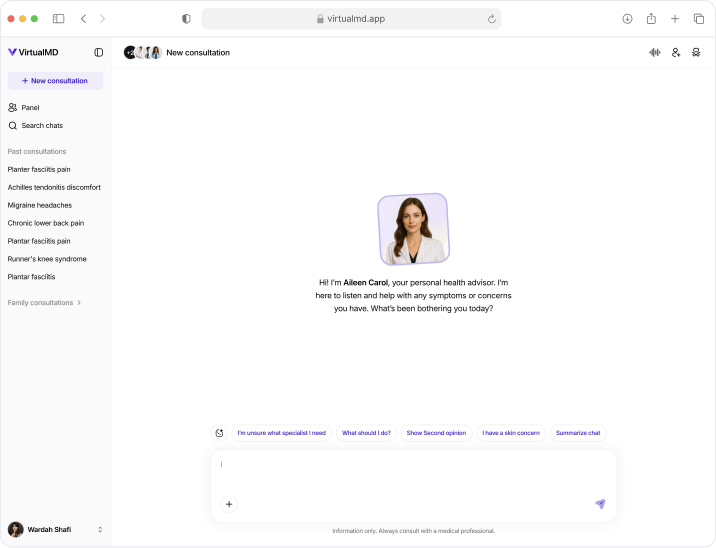 VirtualMD final design — initial consultation screen
